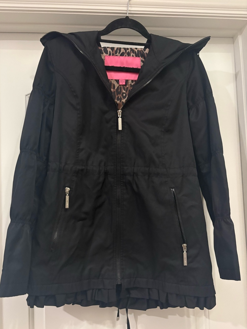 Betsey Johnson Solid Black Trench Raincoat Size S
